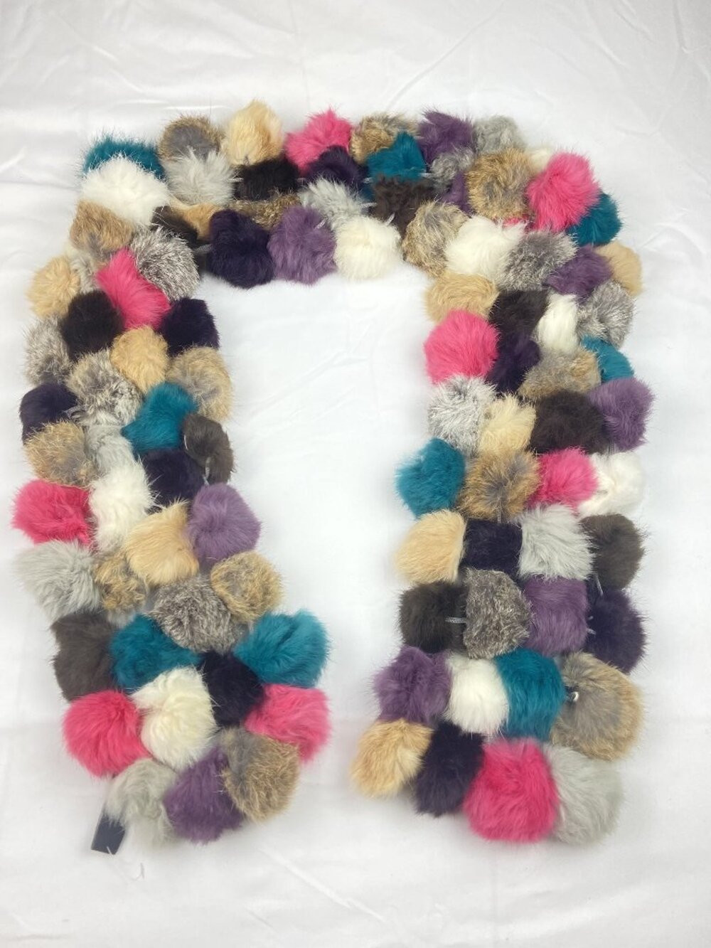 Valerie Stevens Multi Color 100% Rabbit Fur Pom Pom Scarf